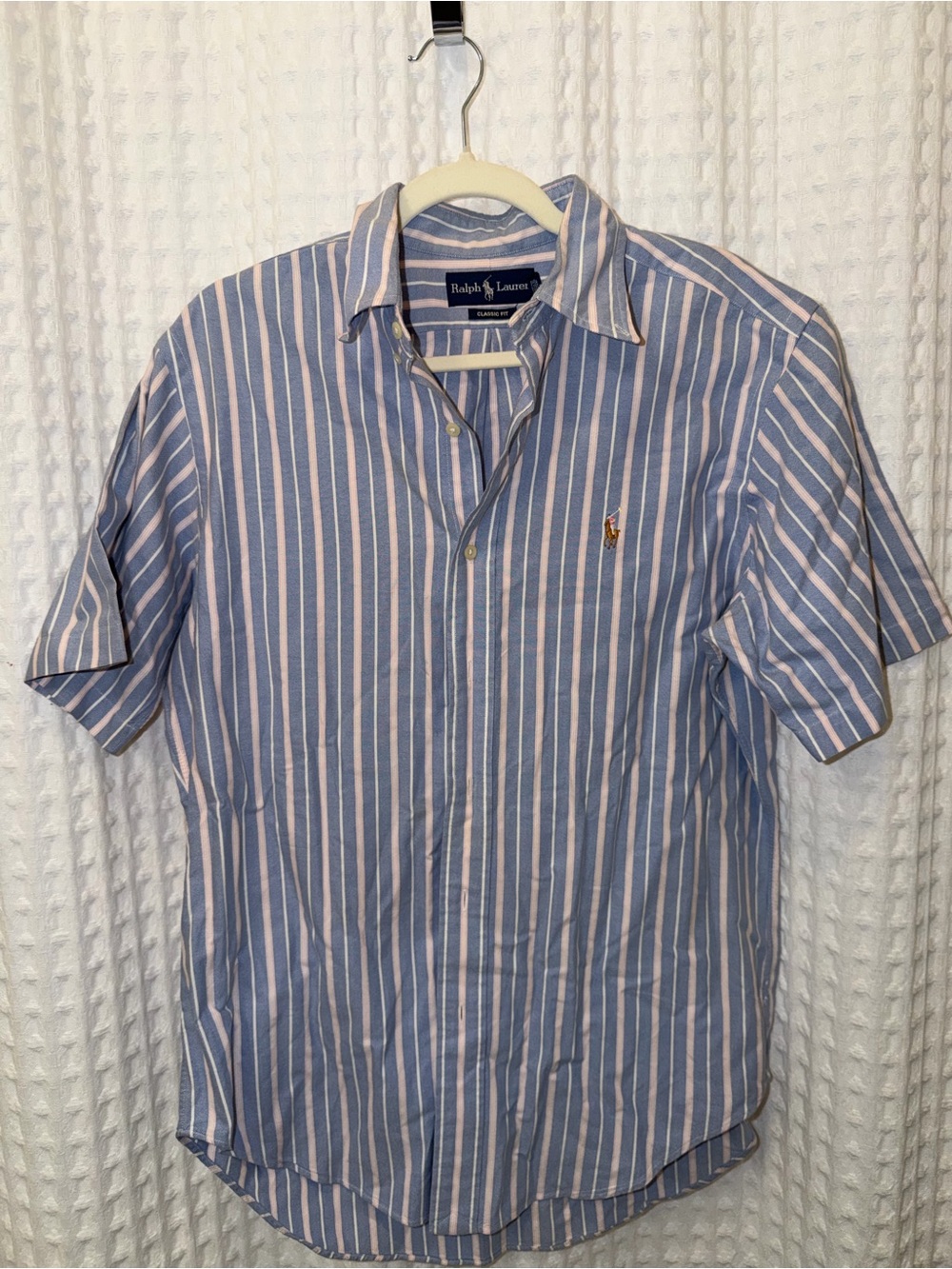 Ralph Lauren Light Blue, White & pink Vertical Stripe Short-Sleeve Shirt